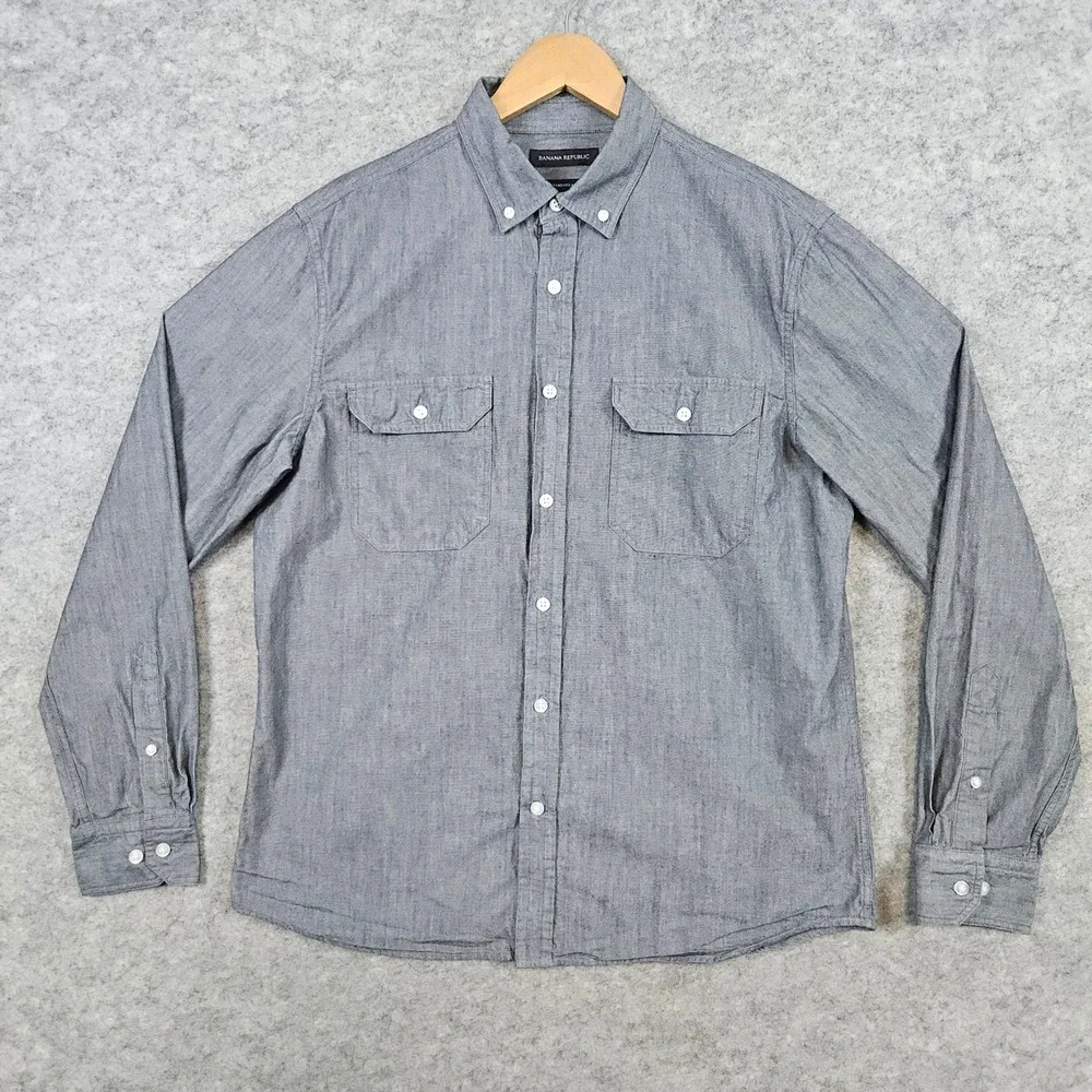 Banana Republic Mens Standard Fit‎ Button Down Shirt Gray Size M 100% Cotton
